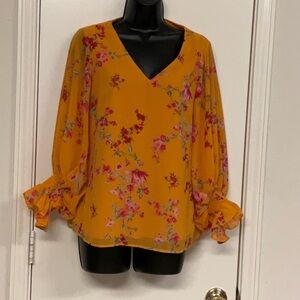 Floral V-Neck Blouse - Yellow